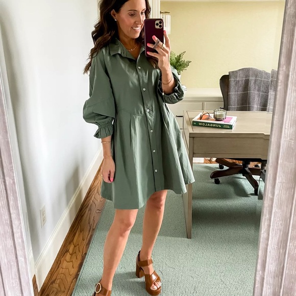 Free People Dresses & Skirts - Free People Hannah Poplin Mini Dress Green